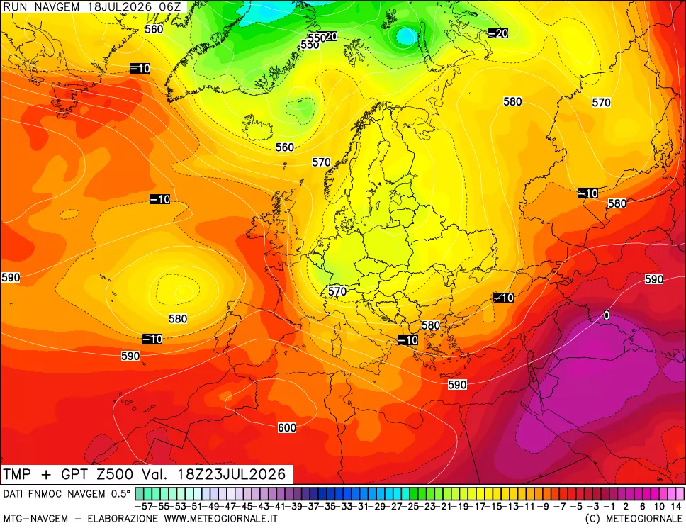 mappa Temperatura e Geopotenziali a 500 hPa