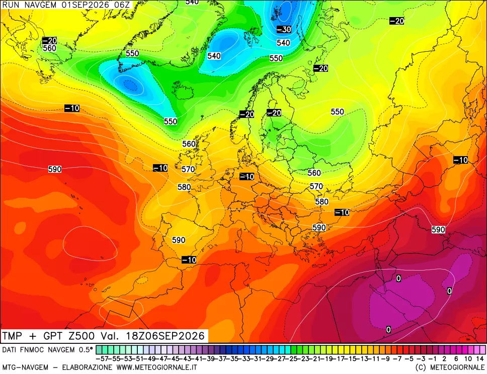 mappa Temperatura e Geopotenziali a 500 hPa