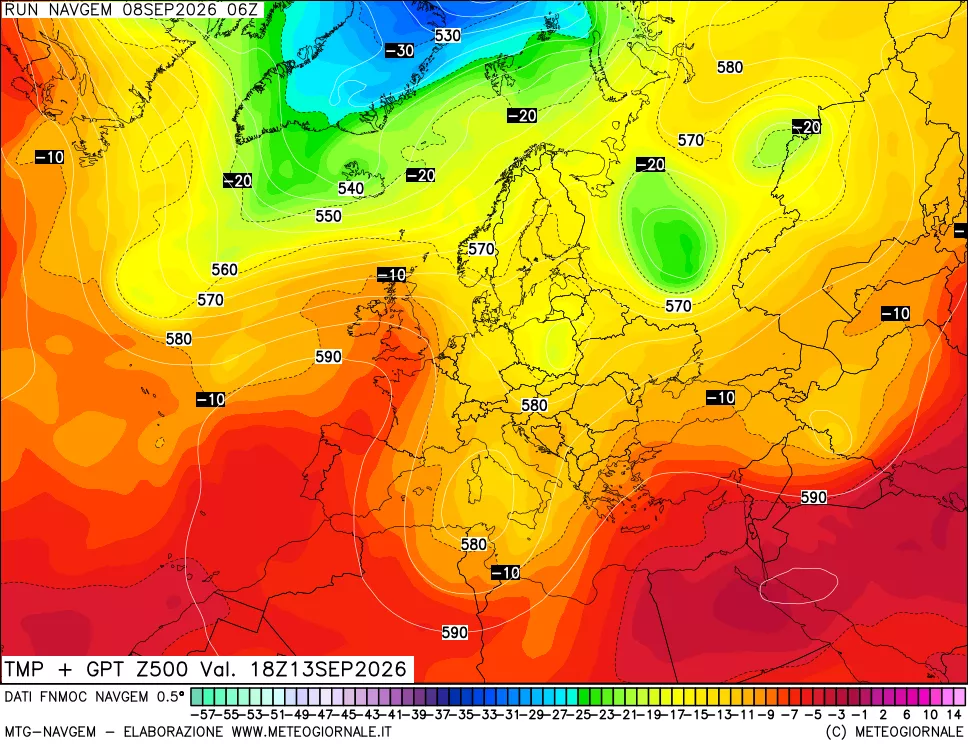 mappa Temperatura e Geopotenziali a 500 hPa