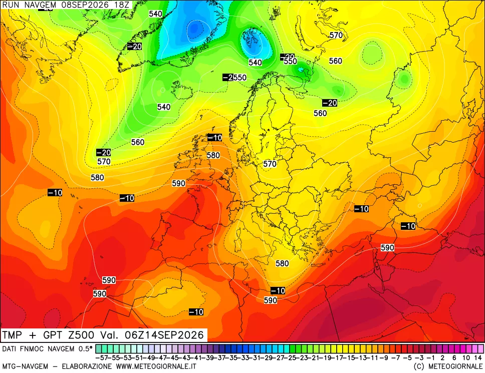 mappa Temperatura e Geopotenziali a 500 hPa