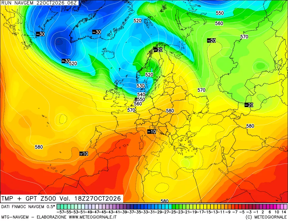 mappa Temperatura e Geopotenziali a 500 hPa