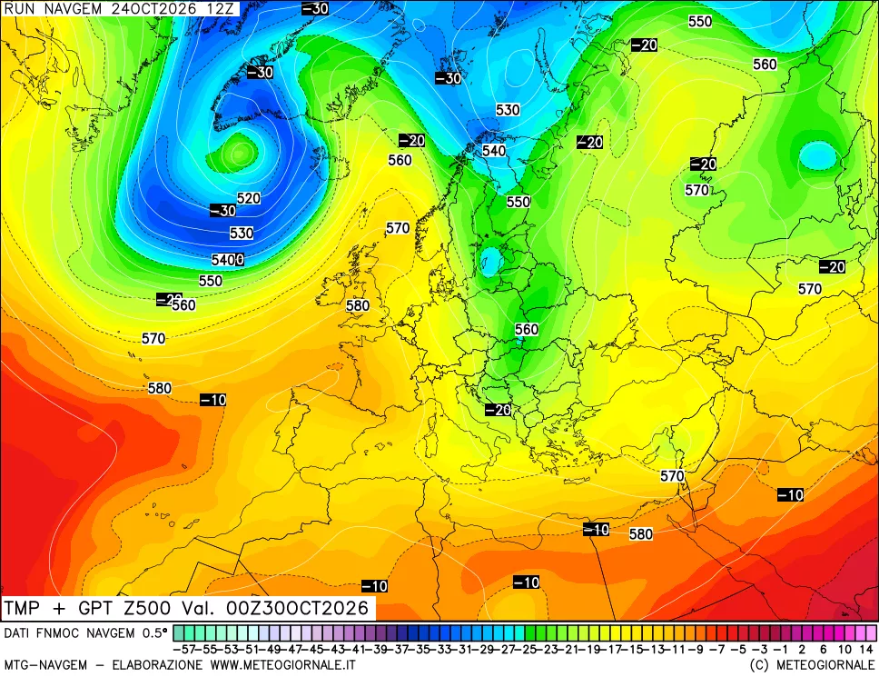 mappa Temperatura e Geopotenziali a 500 hPa