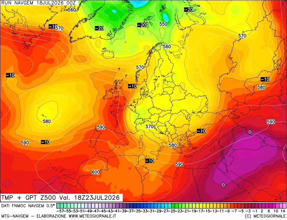 mappa Temperatura e Geopotenziali a 500 hPa