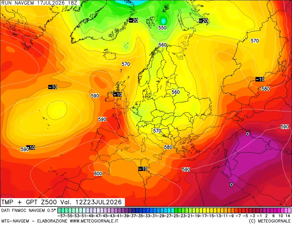 mappa Temperatura e Geopotenziali a 500 hPa