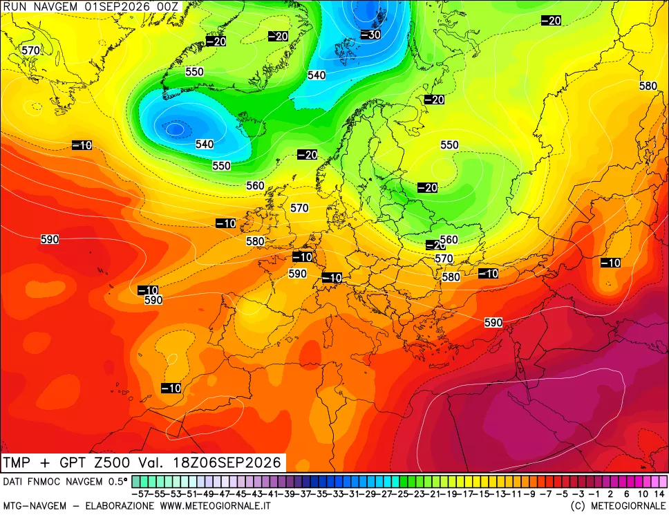 mappa Temperatura e Geopotenziali a 500 hPa