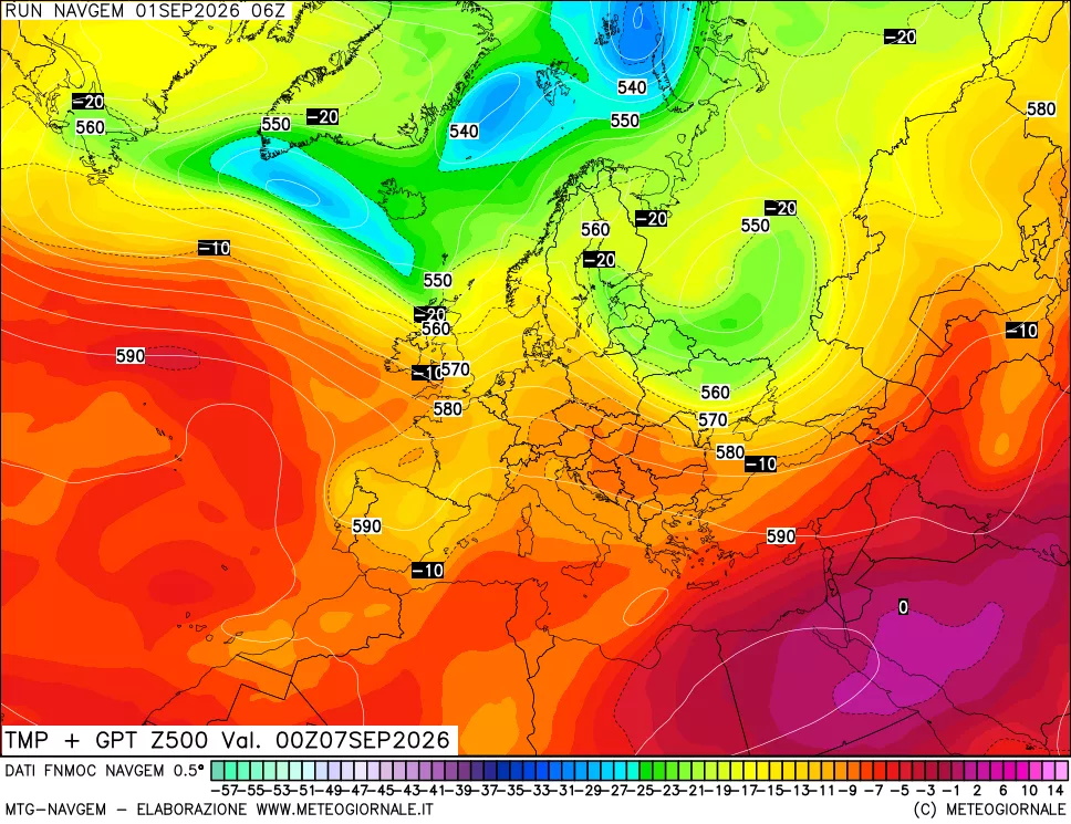 mappa Temperatura e Geopotenziali a 500 hPa