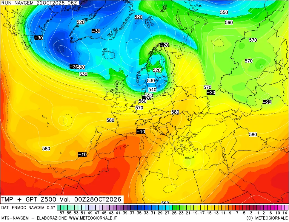 mappa Temperatura e Geopotenziali a 500 hPa
