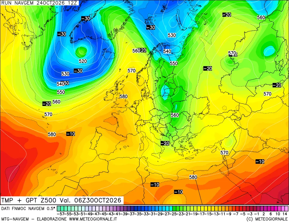 mappa Temperatura e Geopotenziali a 500 hPa