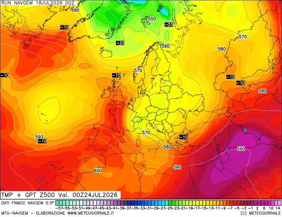 mappa Temperatura e Geopotenziali a 500 hPa