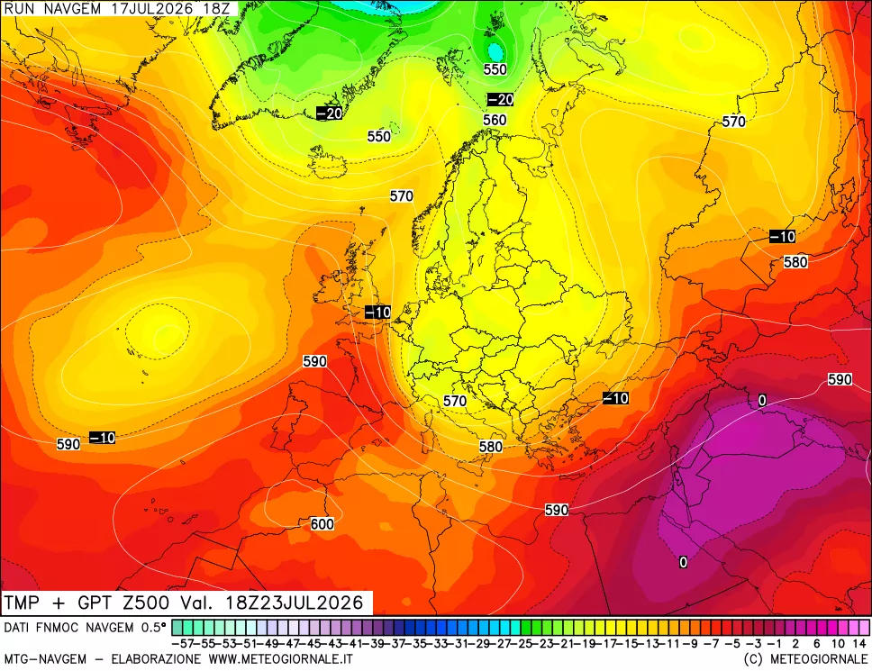 mappa Temperatura e Geopotenziali a 500 hPa