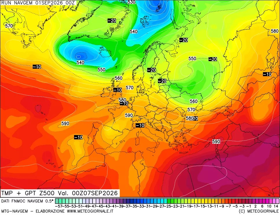 mappa Temperatura e Geopotenziali a 500 hPa