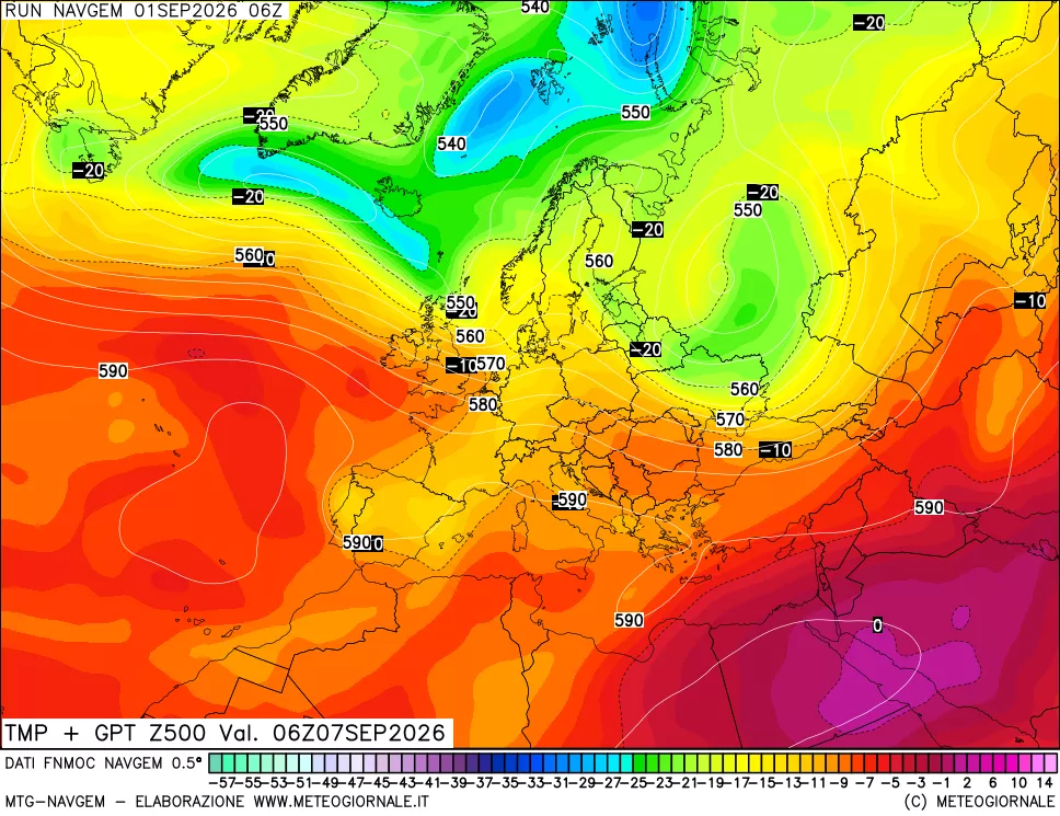 mappa Temperatura e Geopotenziali a 500 hPa