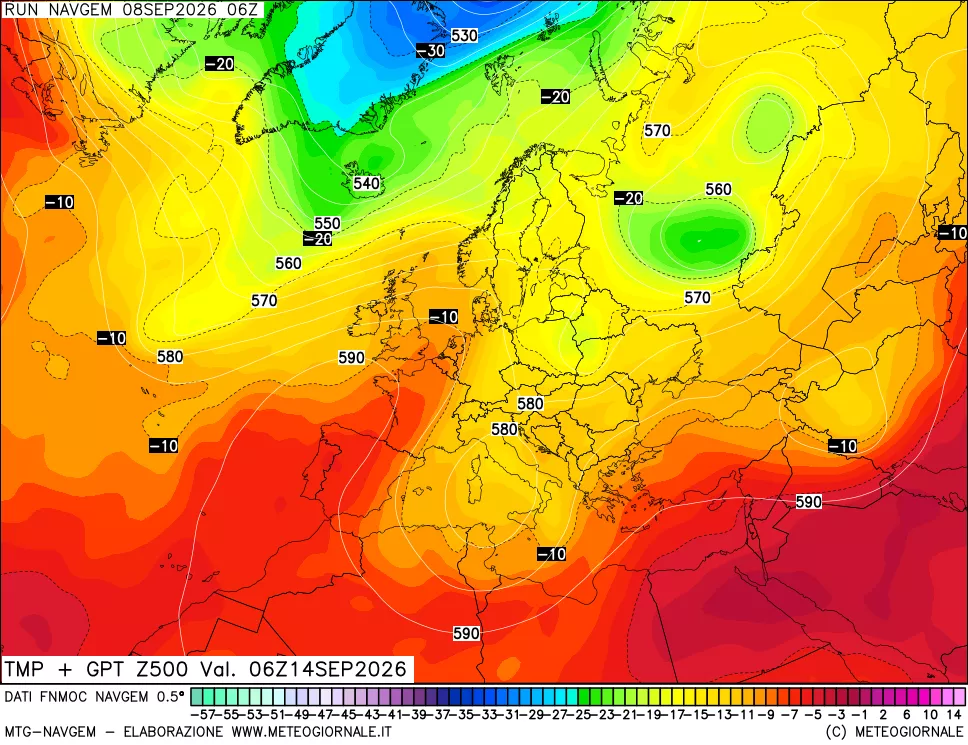 mappa Temperatura e Geopotenziali a 500 hPa