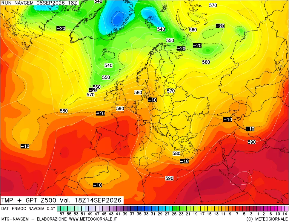 mappa Temperatura e Geopotenziali a 500 hPa