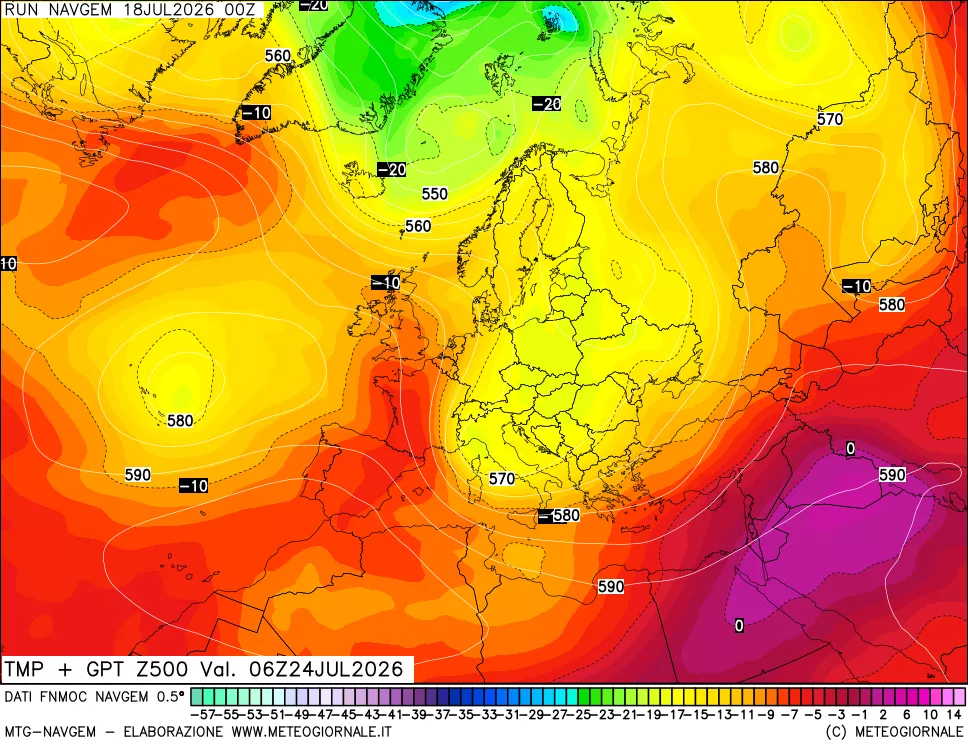 mappa Temperatura e Geopotenziali a 500 hPa