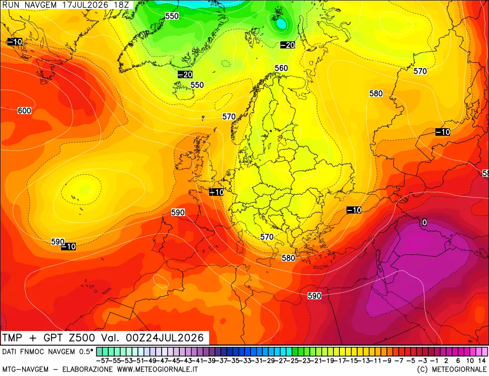 mappa Temperatura e Geopotenziali a 500 hPa