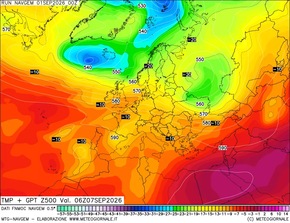 mappa Temperatura e Geopotenziali a 500 hPa