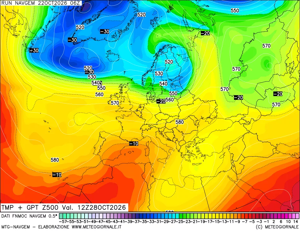 mappa Temperatura e Geopotenziali a 500 hPa