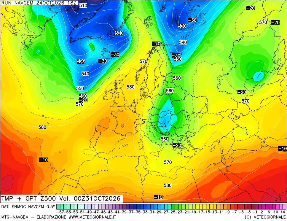 mappa Temperatura e Geopotenziali a 500 hPa