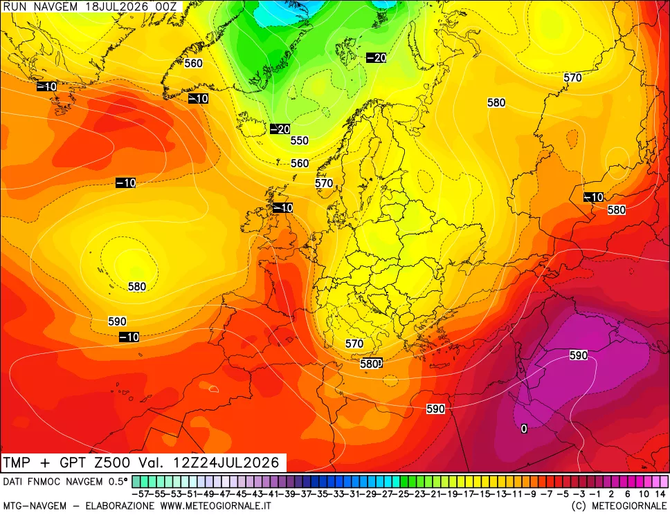 mappa Temperatura e Geopotenziali a 500 hPa