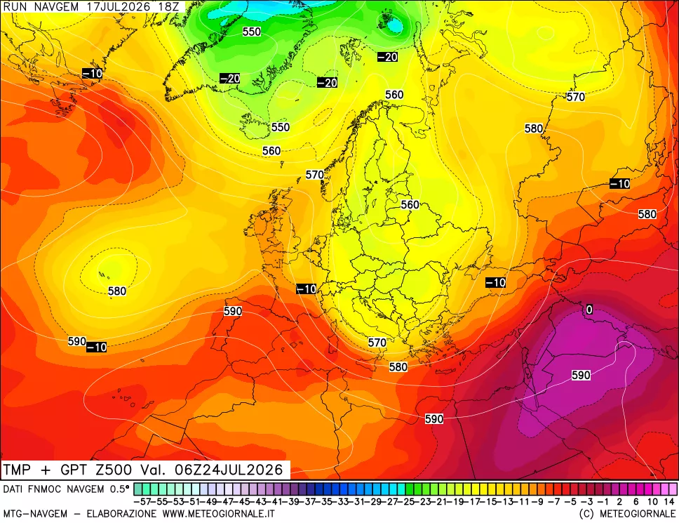 mappa Temperatura e Geopotenziali a 500 hPa