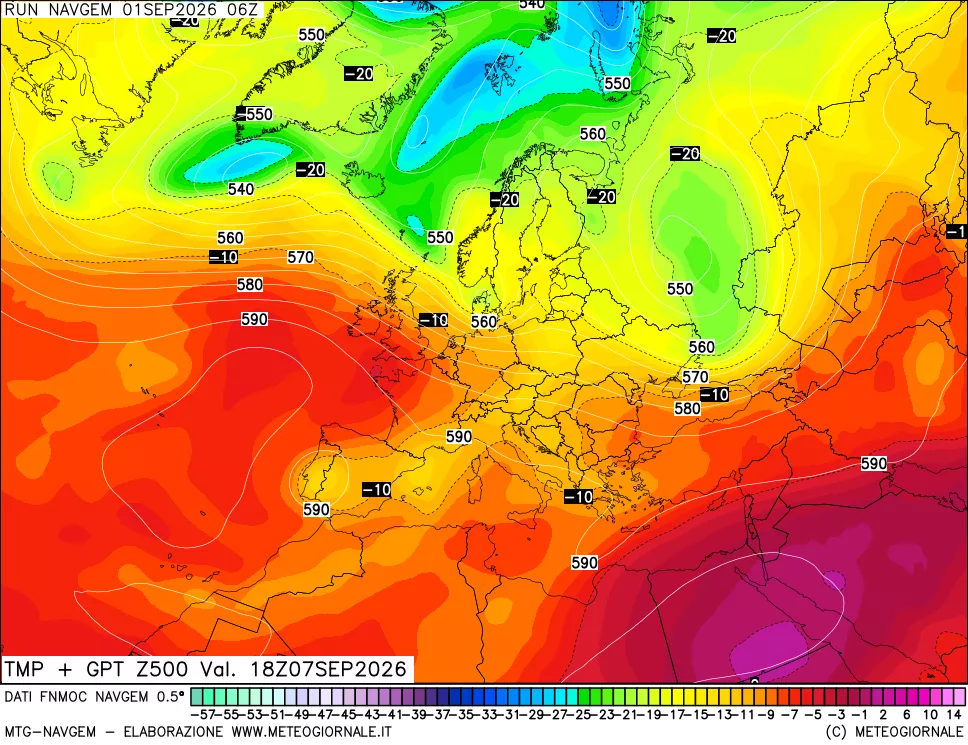 mappa Temperatura e Geopotenziali a 500 hPa
