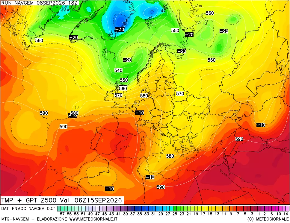 mappa Temperatura e Geopotenziali a 500 hPa