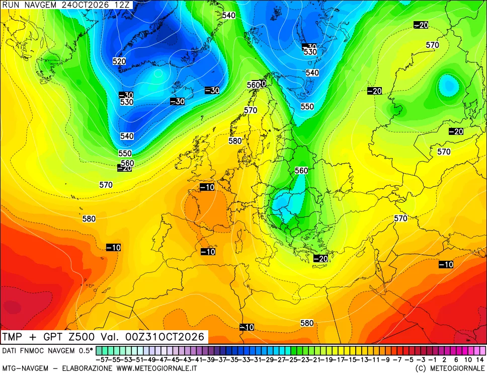 mappa Temperatura e Geopotenziali a 500 hPa