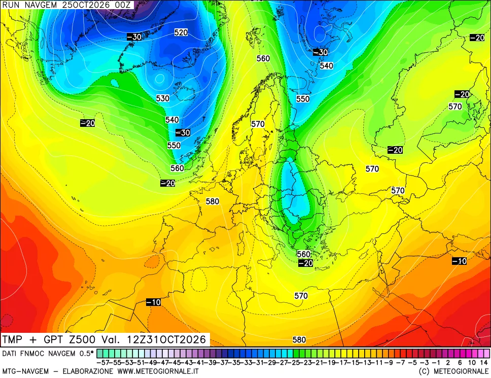 mappa Temperatura e Geopotenziali a 500 hPa