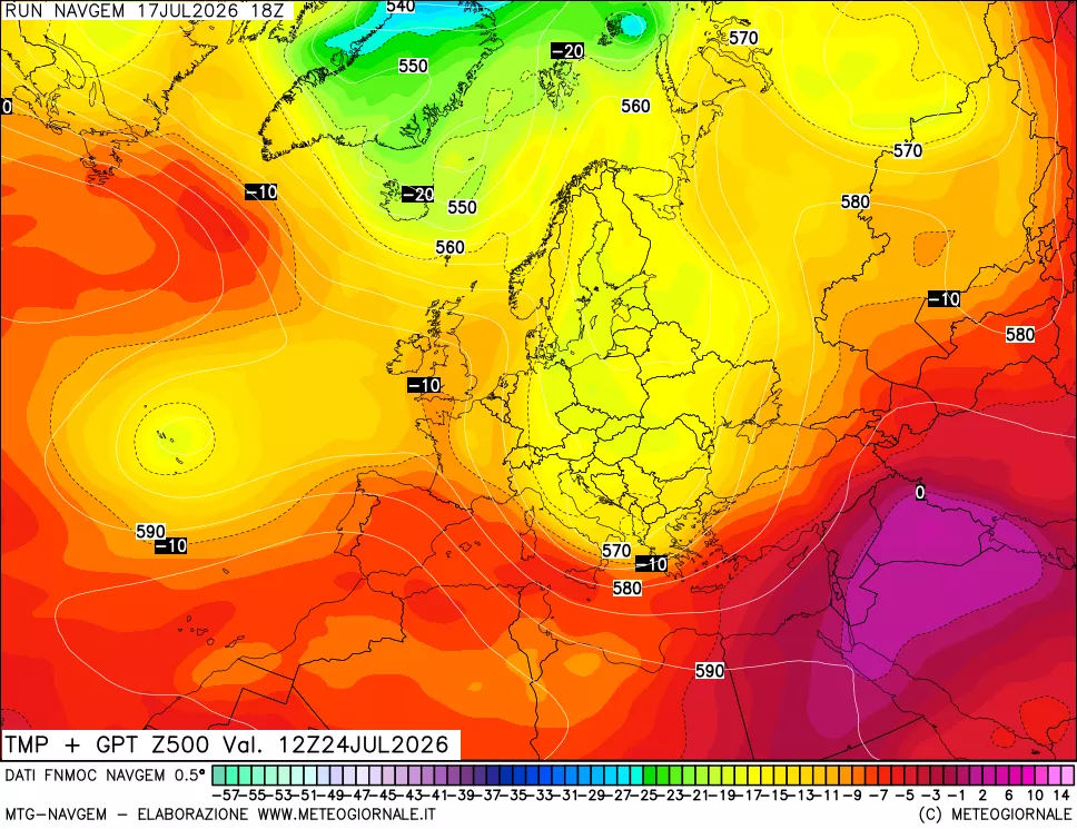 mappa Temperatura e Geopotenziali a 500 hPa