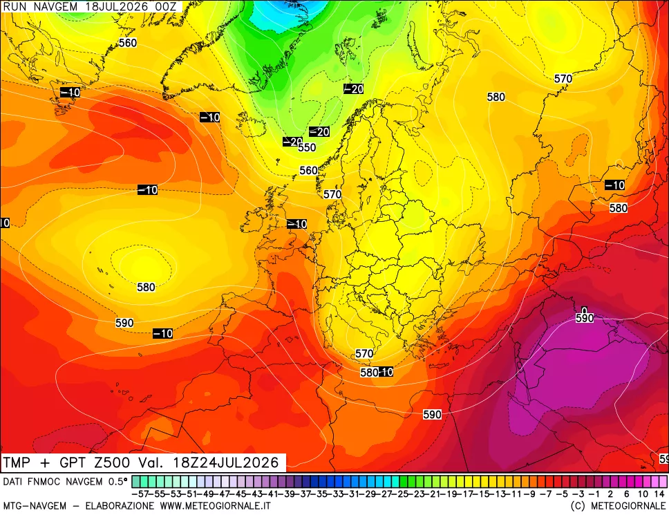 mappa Temperatura e Geopotenziali a 500 hPa