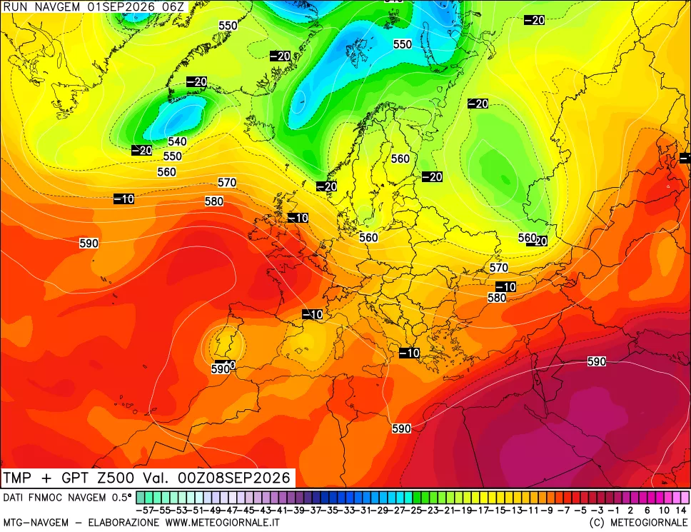 mappa Temperatura e Geopotenziali a 500 hPa