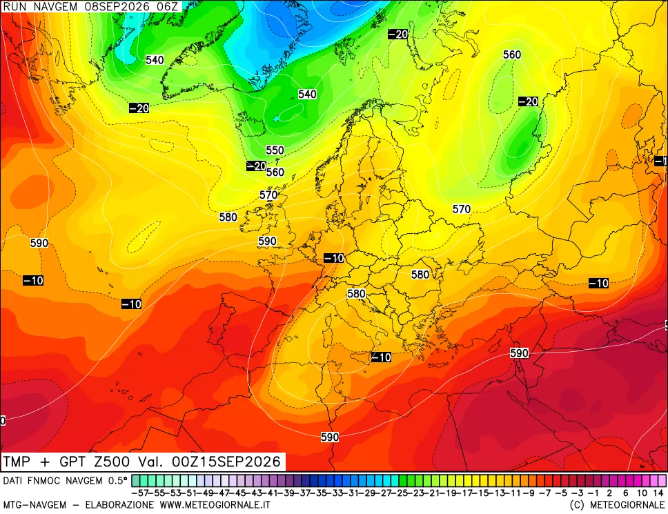mappa Temperatura e Geopotenziali a 500 hPa