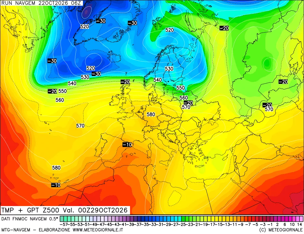 mappa Temperatura e Geopotenziali a 500 hPa