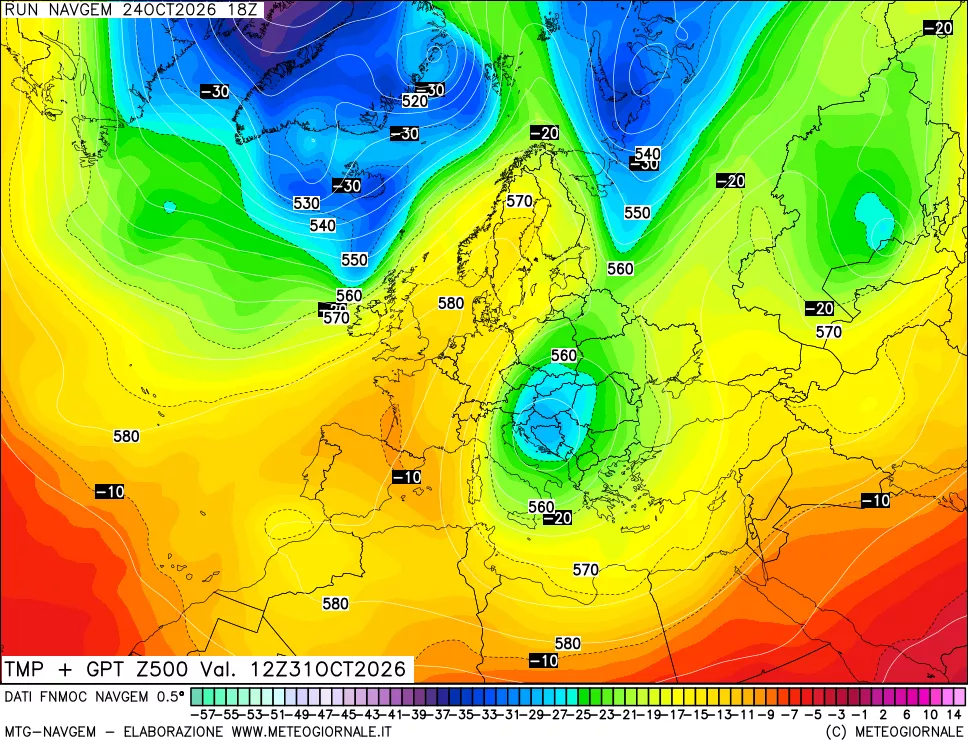mappa Temperatura e Geopotenziali a 500 hPa