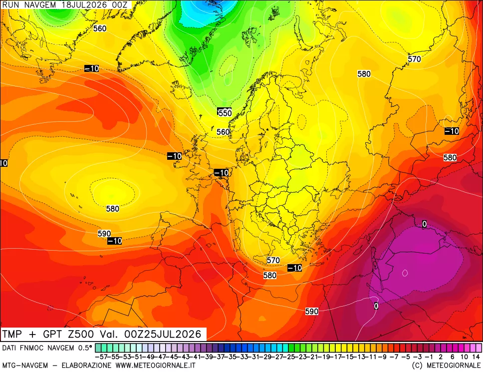 mappa Temperatura e Geopotenziali a 500 hPa