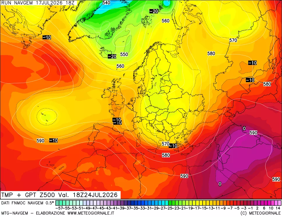 mappa Temperatura e Geopotenziali a 500 hPa