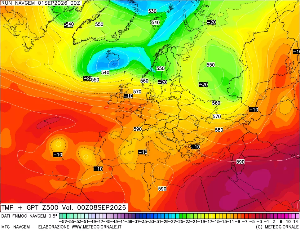 mappa Temperatura e Geopotenziali a 500 hPa