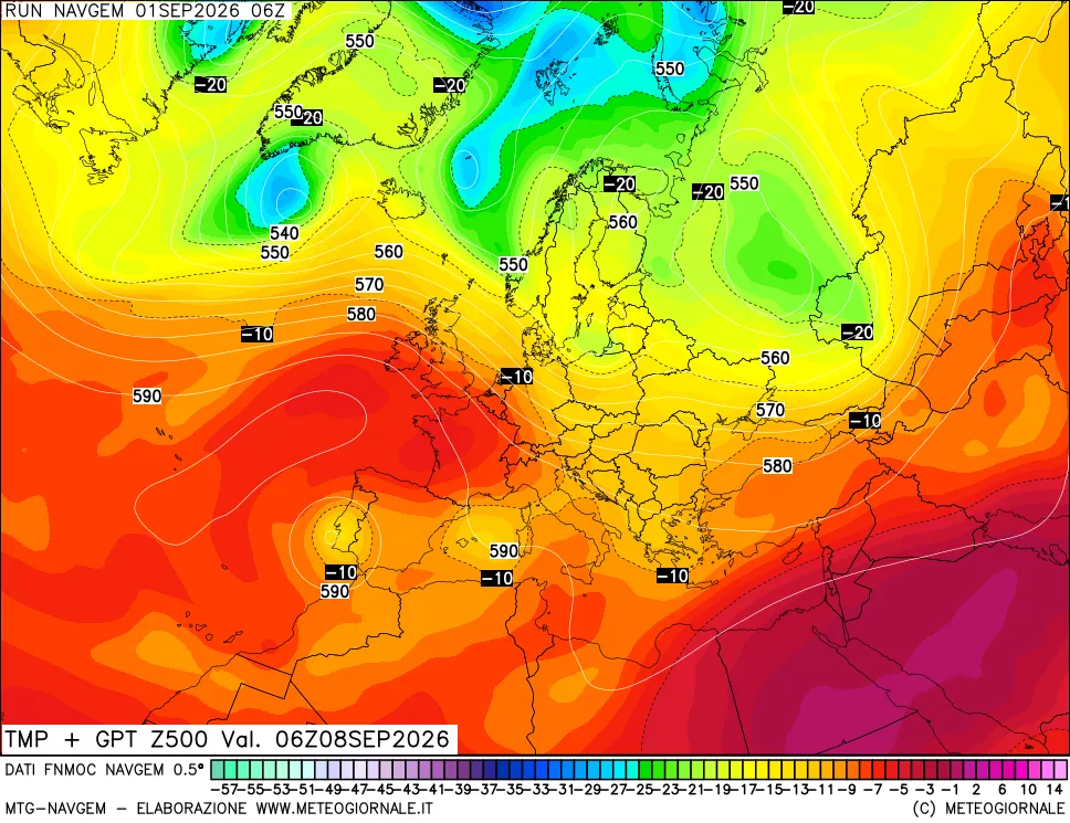 mappa Temperatura e Geopotenziali a 500 hPa