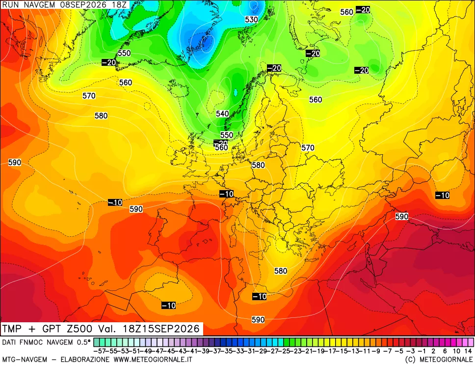 mappa Temperatura e Geopotenziali a 500 hPa