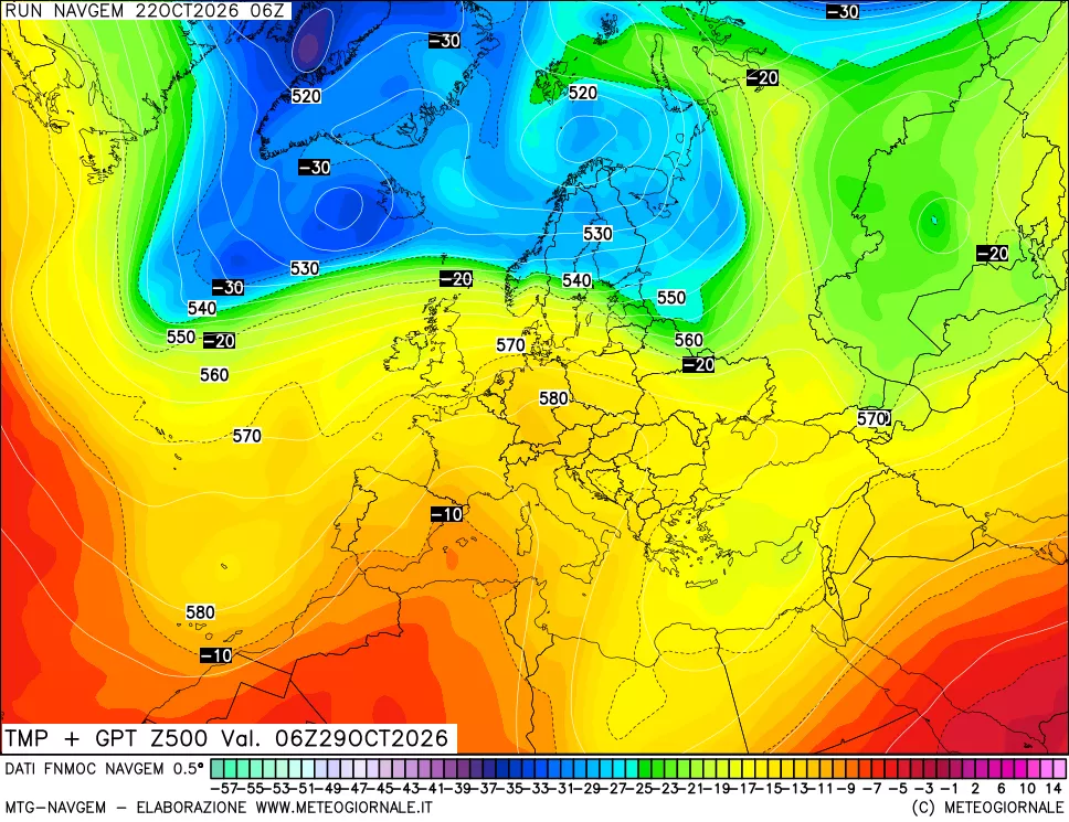 mappa Temperatura e Geopotenziali a 500 hPa