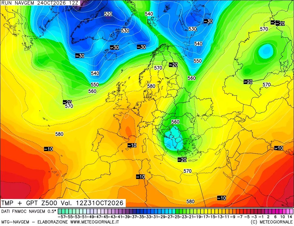mappa Temperatura e Geopotenziali a 500 hPa