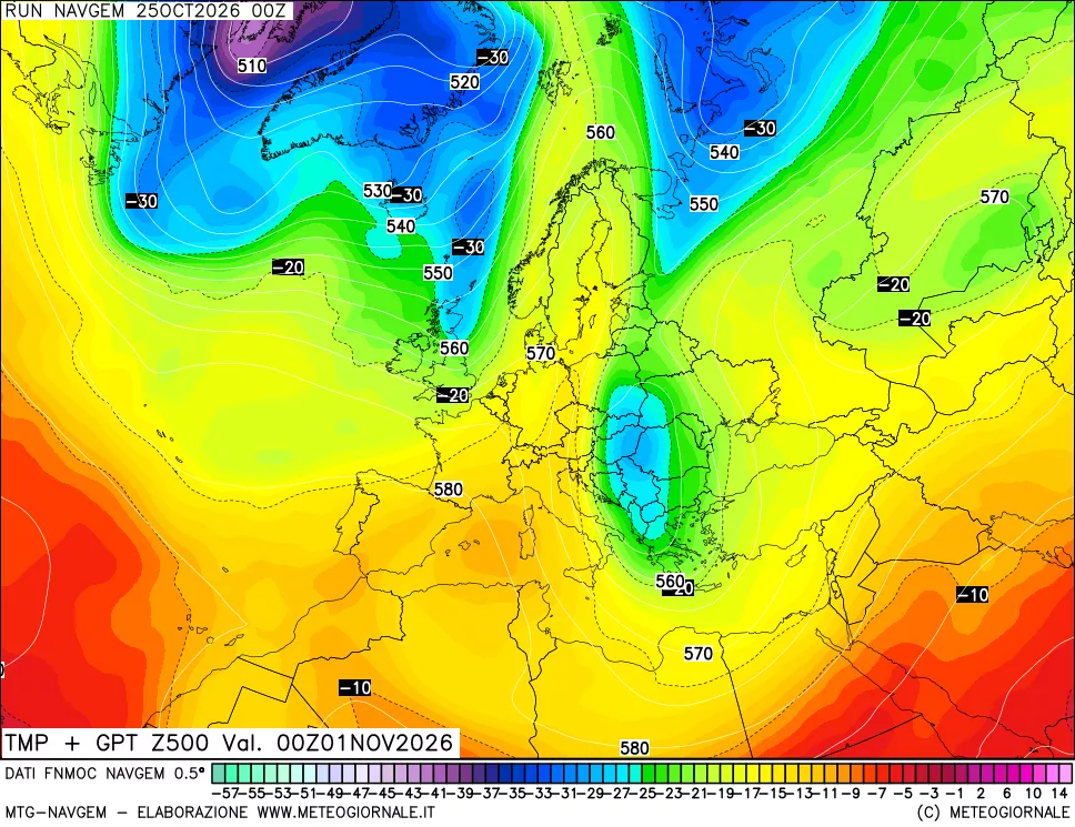 mappa Temperatura e Geopotenziali a 500 hPa