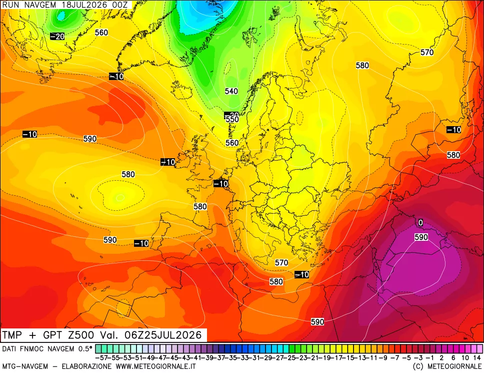 mappa Temperatura e Geopotenziali a 500 hPa