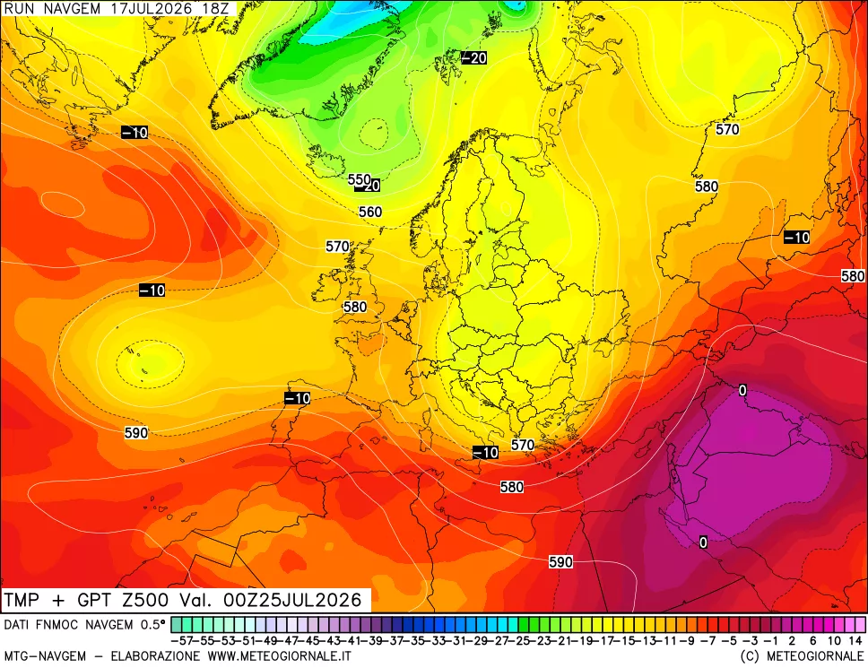mappa Temperatura e Geopotenziali a 500 hPa