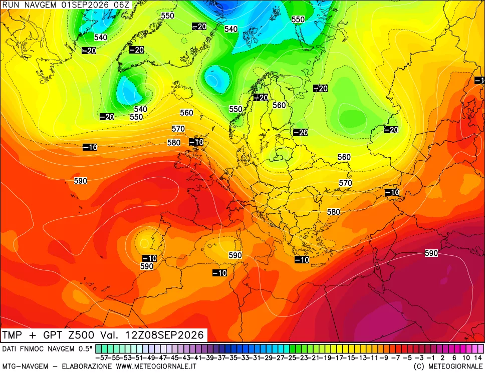 mappa Temperatura e Geopotenziali a 500 hPa