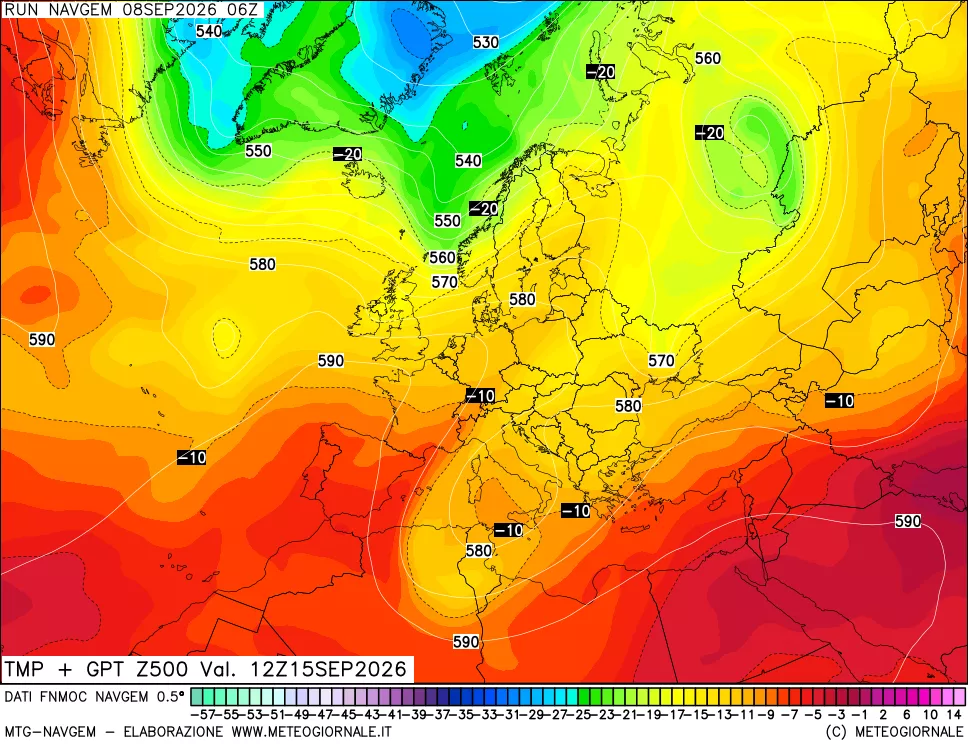mappa Temperatura e Geopotenziali a 500 hPa