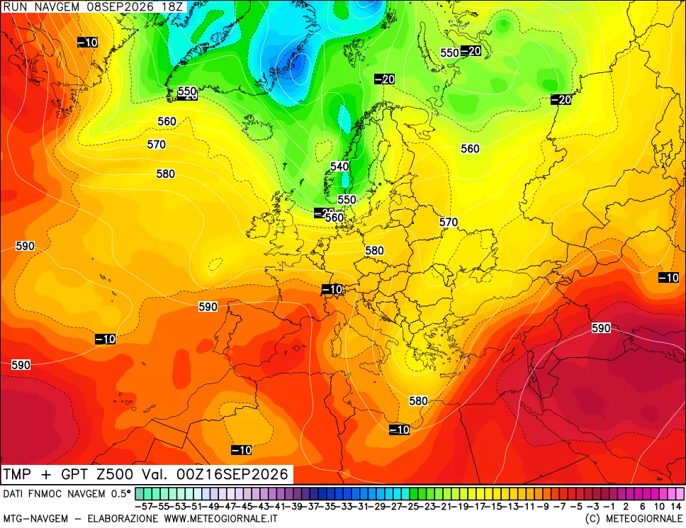 mappa Temperatura e Geopotenziali a 500 hPa