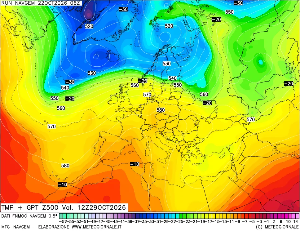 mappa Temperatura e Geopotenziali a 500 hPa