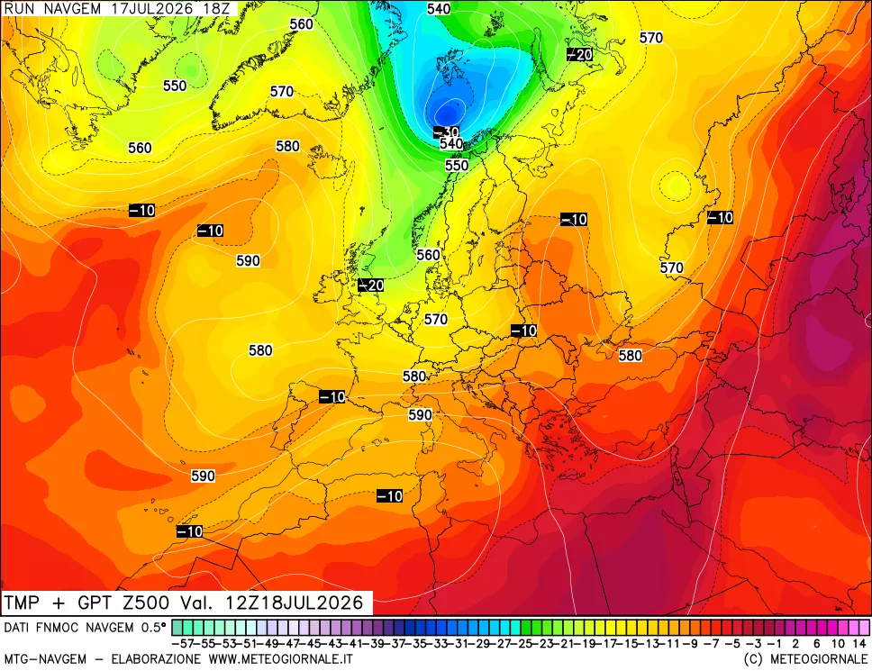 mappa Temperatura e Geopotenziali a 500 hPa